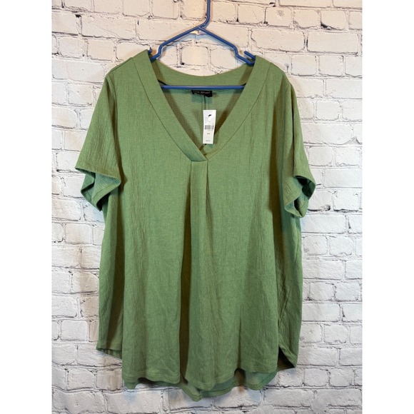 Lane Bryant Womens Plus Size 18/20 Green V-Neck Short Sleeve Tunic Top Blouse - Picture 1 of 4